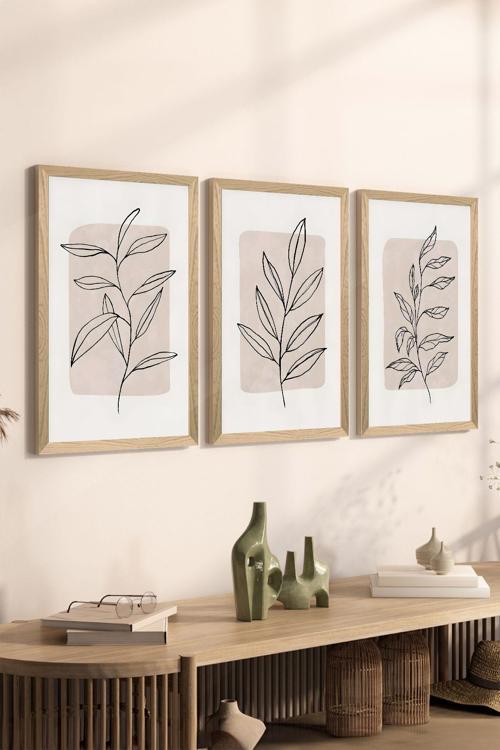 3 Parça Ahşap Çerçeve Görünümlü Mdf Poster Tablo Seti - Set 54