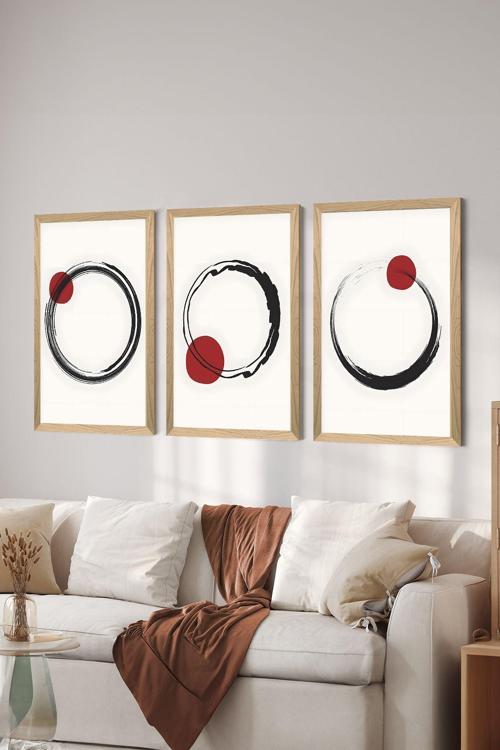 3 Parça Ahşap Çerçeve Görünümlü Mdf Poster Tablo Seti - Set 57