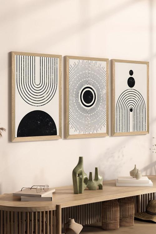3 Parça Ahşap Çerçeve Görünümlü Mdf Poster Tablo Seti - Set 6