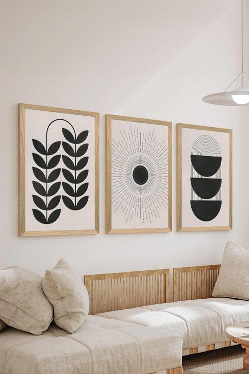 3 Parça Ahşap Çerçeve Görünümlü Mdf Poster Tablo Seti - Set 63