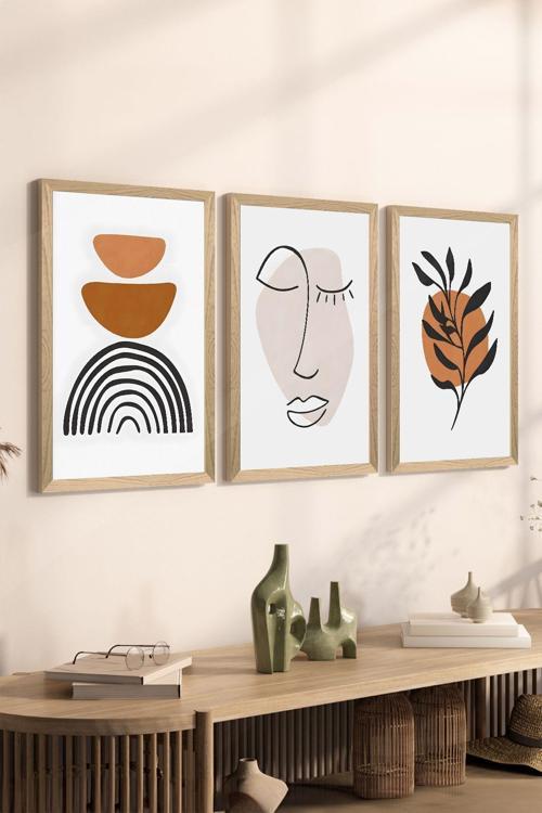 3 Parça Ahşap Çerçeve Görünümlü Mdf Poster Tablo Seti - Set 66