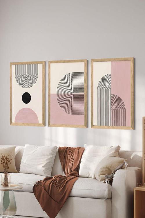 3 Parça Ahşap Çerçeve Görünümlü Mdf Poster Tablo Seti - Set 9