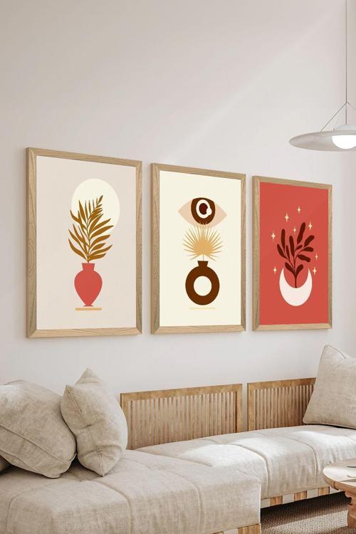 3 Parça Ahşap Çerçeve Görünümlü Mdf Poster Tablo Seti - Set 98