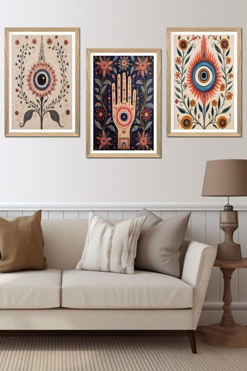 3 Parça Ahşap Çerçeve Görünümlü Mdf Poster Tablo Seti - Set 02