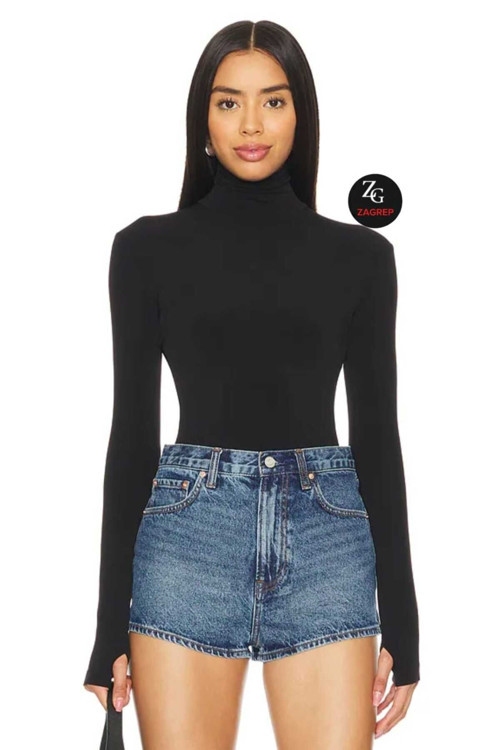 Kadın Siyah Parmak Geçmeli Balıkçı Yaka İpek Jarse Bluz