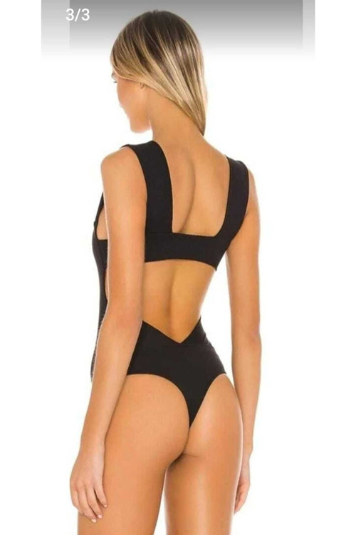 Kadın Siyah Sırt Dekolteli Parçalı Ipek Jarse Body