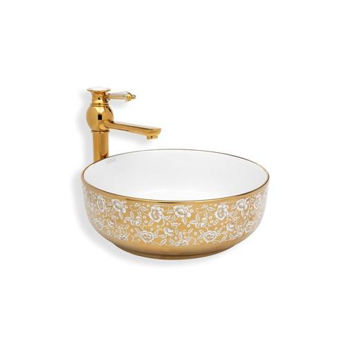 TEZGAH ÜSTÜ ÇANAK LAVABO E-8115 BEYAZ-ALTIN