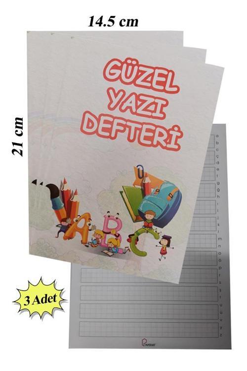 Güzel Yazı Defteri Küçük Boy 14,5x21 cm 24 Yaprak 3 Adet Klavuzlu Standart Çizgili Yazı Defteri Dik Temel Harfl 1. Sınıf