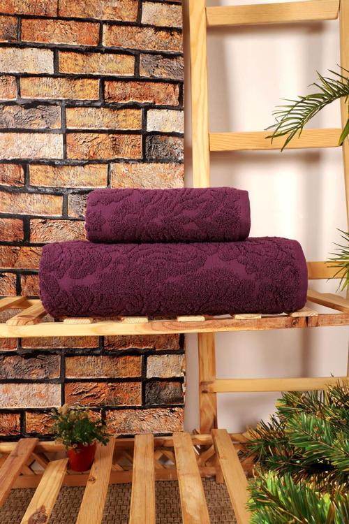 2 Parça Jakarlı Banyo Havlu Takımı Doku Desen