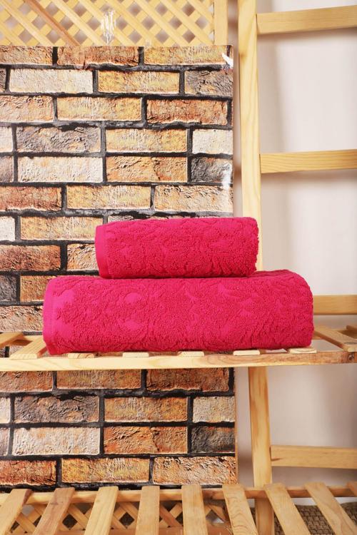 2 Parça Jakarlı Banyo Havlu Takımı Doku Desen