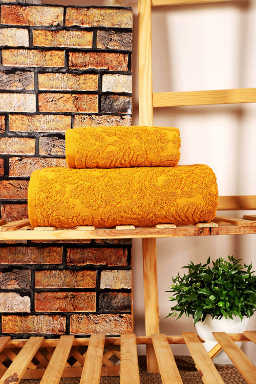 2 Parça Jakarlı Banyo Havlu Takımı Doku Desen