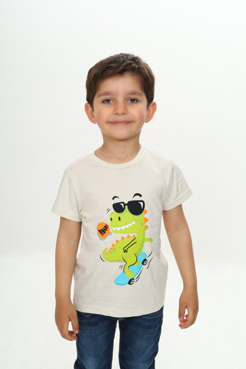 Toontoy Erkek Çocuk Gözlüklü Dinazor Baskılı Tişört