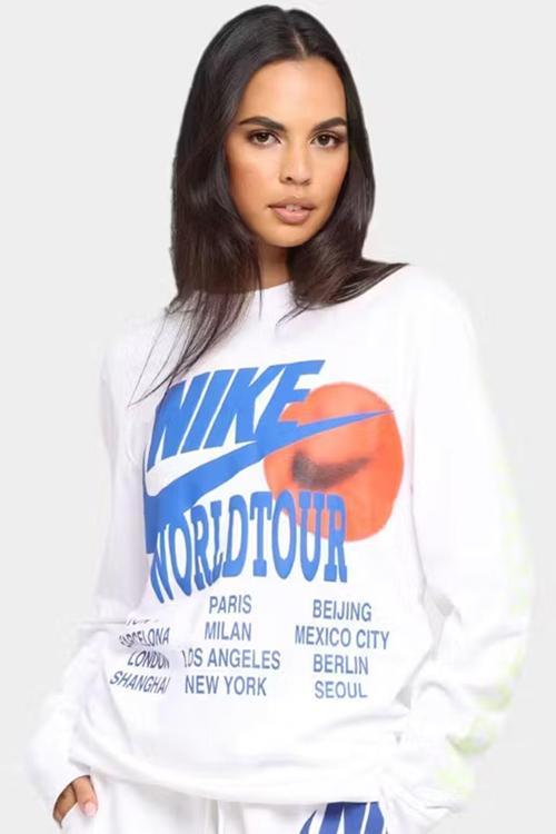 Sportswear World Tour 2 Long Sleeve Reflector Büyük Beden Unisex Baskılı Reflektörlü Sweatshirt Beyaz