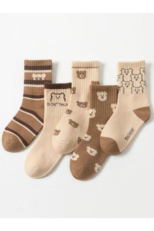 5'Li Ekonomik Paket Teddy Bear Ayıcıklı Unisex Tenis Çorap Seti