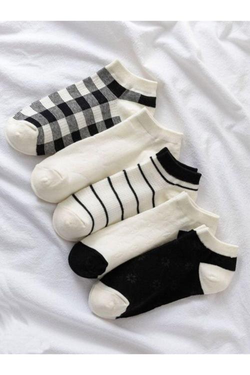 5'Li Çizgili Desenli Patik Ekonomik Paket Unisex Kısa Spor Sneakers Çorap