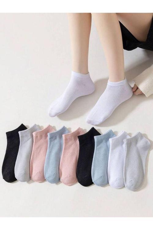 5'Li Düz Renkli Patik Ekonomik Paket Unisex Kısa Spor Sneakers Çorap