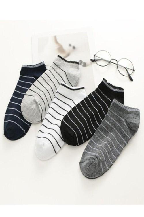 5'Li Erkek Çemberli Renkli Patik Ekonomik Paket Kısa Spor Sneakers Çorap