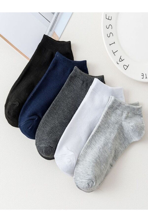 5'Li Erkek Düz Renkli Patik Ekonomik Paket Kısa Spor Sneakers Çorap