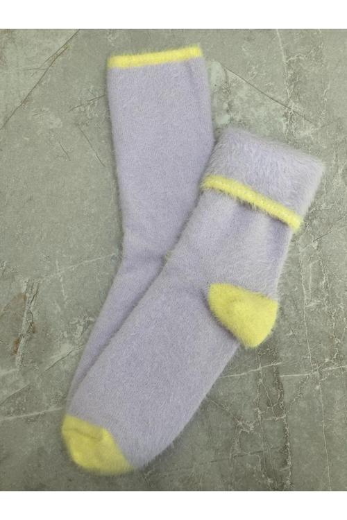 Tekli Peluş Kışlık Yumuşak Yünlü Kokulu Lila Uyku Çorabı
