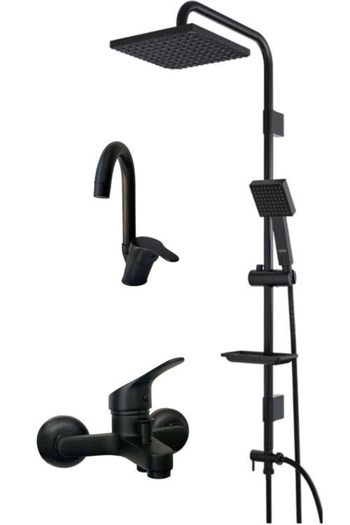 Siyah Banyo Batarya Seti Siyah Banyo Bataryası Siyah Duş Seti Siyah Lavabo Bataryası