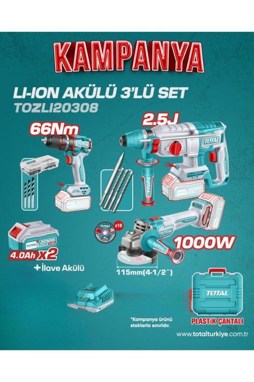 PROFESYONEL 3'LÜ PROFESYONEL AKÜLÜ DARBELİ MATKAP SET + 2x4 Ah Akü Seti