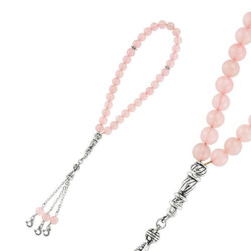 Doğaltaş Metal Püsküllü Pembe Kuvars Tesbih SL2341