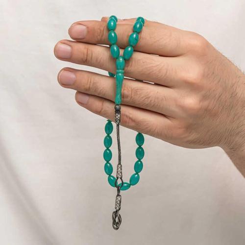 Gümüş Kazaz Püsküllü Sıkma Kehribar Tesbih  SL7456