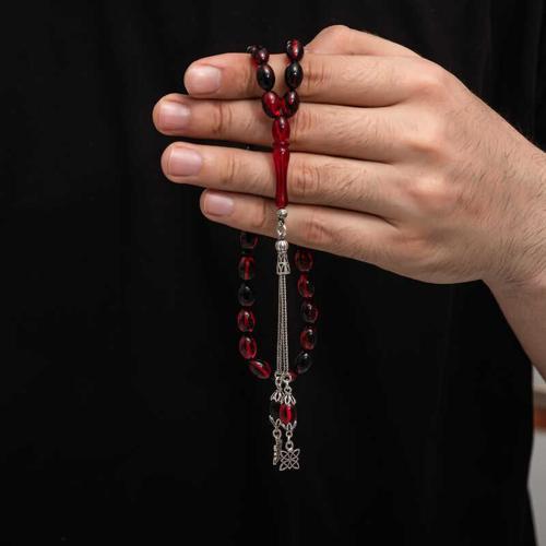 Gümüş Püskül Sıkma Kehribar Tesbih  SL7431