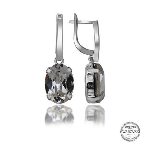 Swarovski Crystal Taşlı Gümüş Beyaz Oval Sallantılı Kadın Küpe SL1412