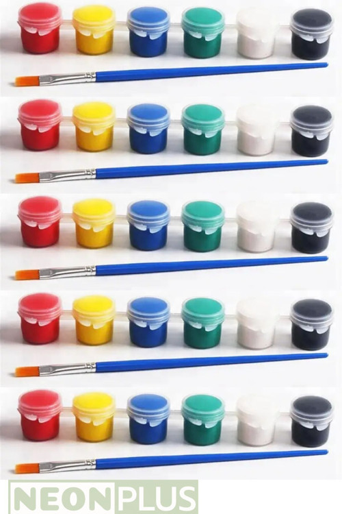 Akrilik Boya 3Ml (6 Renk) Toplam 5 Paket Boya 5 Adet Fırça, Workshop, Etkinlik Boyama Seti