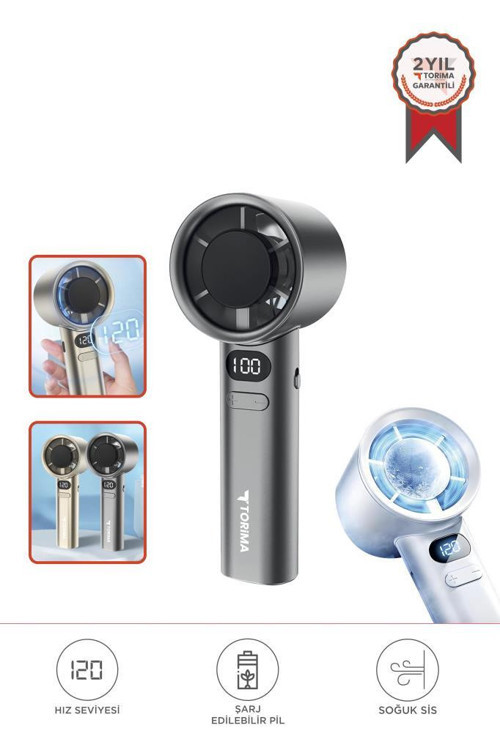 F-21 Gümüş Dijital Ekranlı 120 Hız Ayarlı Taşınabilir Mini Fan