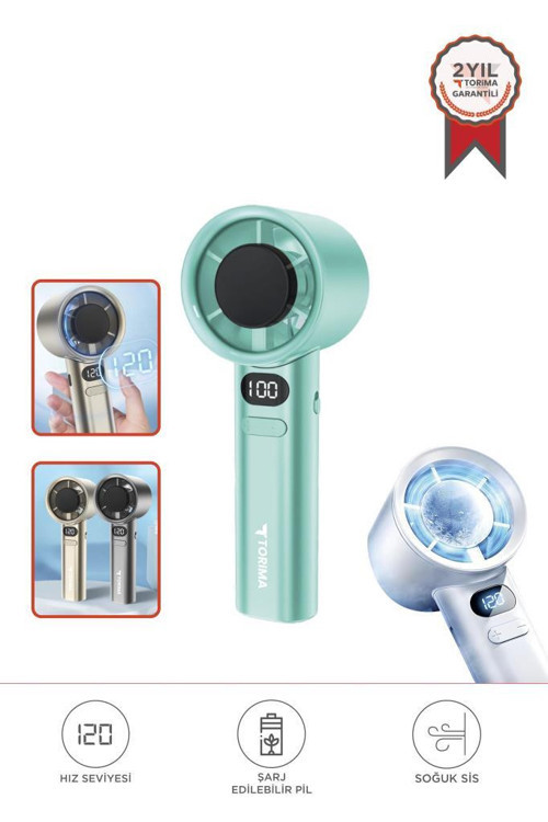 F-21 Yeşil Dijital Ekranlı 120 Hız Ayarlı Taşınabilir Mini Fan