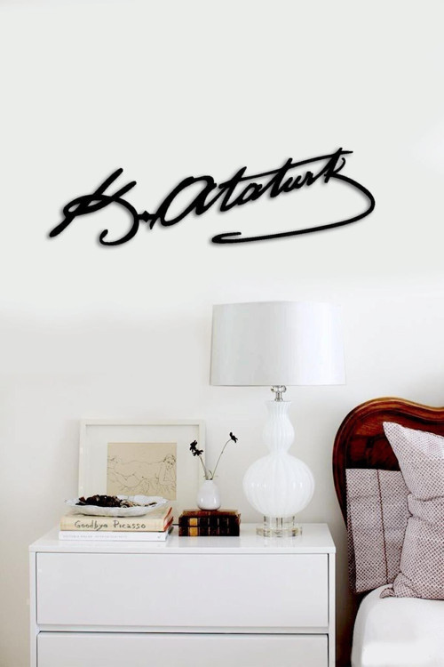 Siyah Dekoratif Atatürk Imzası Ahşap Lazer Kesim Dekor Tablo Dsg2006 27x27 cm