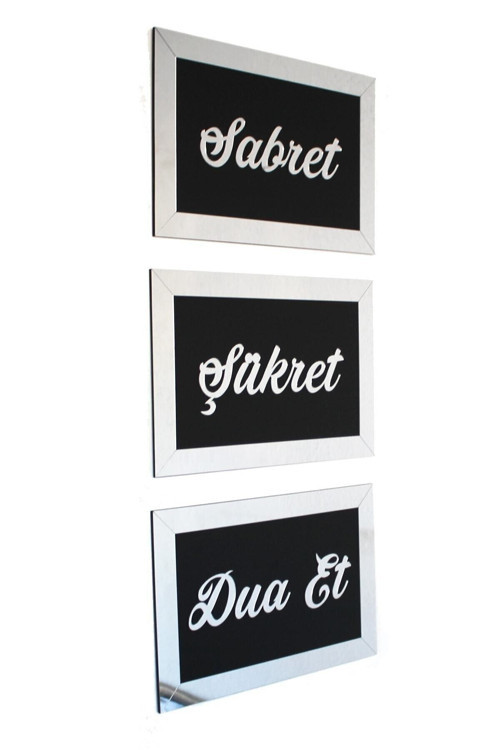 Sabret Şükret Dua Et Gümüş Gri Pleksi Ayna Tablob 20 cm cm