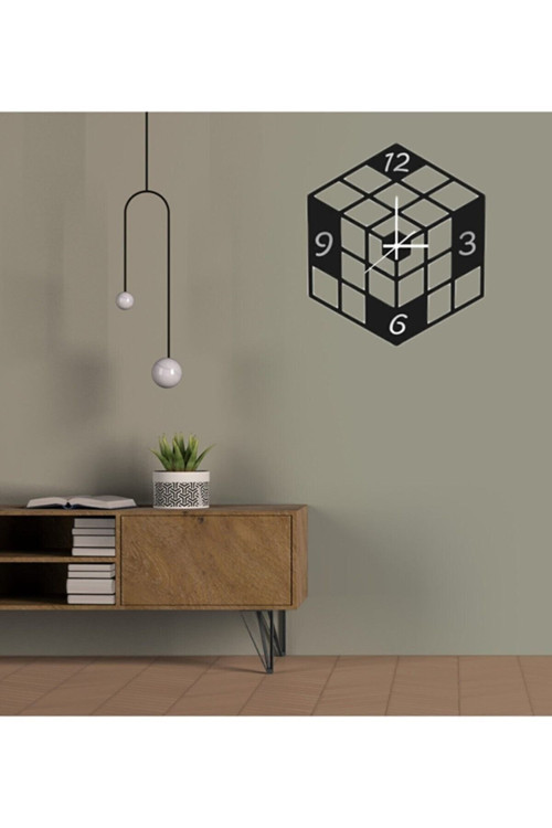 Rubik Küp Tasarım Ahşap Duvar Saati - 40X40 Cm 30x50 cm