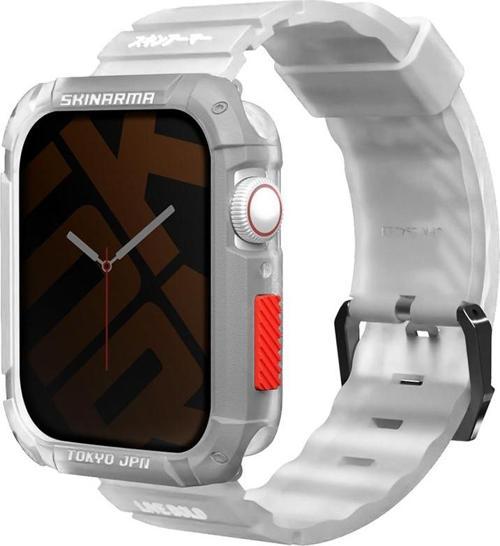 Watch Akıllı Saat Kordonu 44mm Kordon Kurono Sert PC Kasa Koruyucu ve Shokku Strap Kayış Beyaz