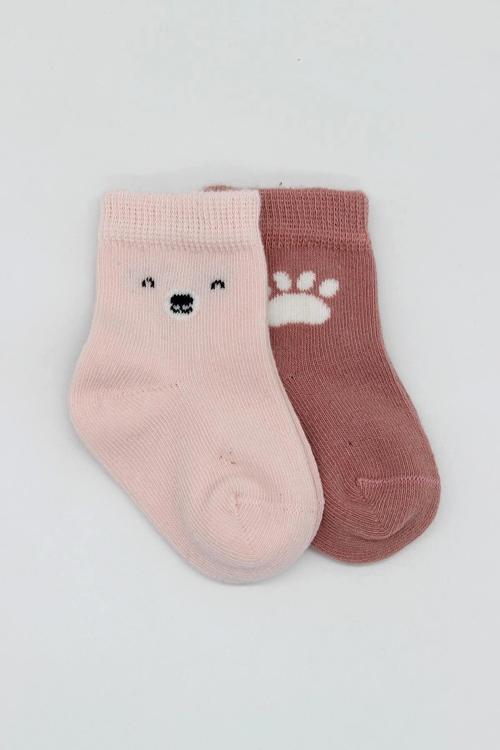 Bear Penye Soket Çorap 2'Li BS10116 Pembe