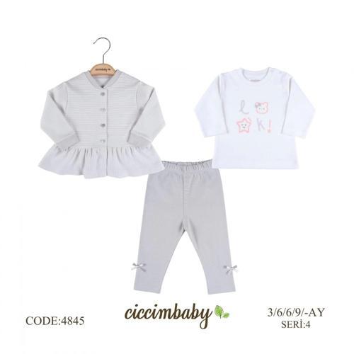 Baby Çizgili Fırfırlı 3lü Takım 4845 Gri