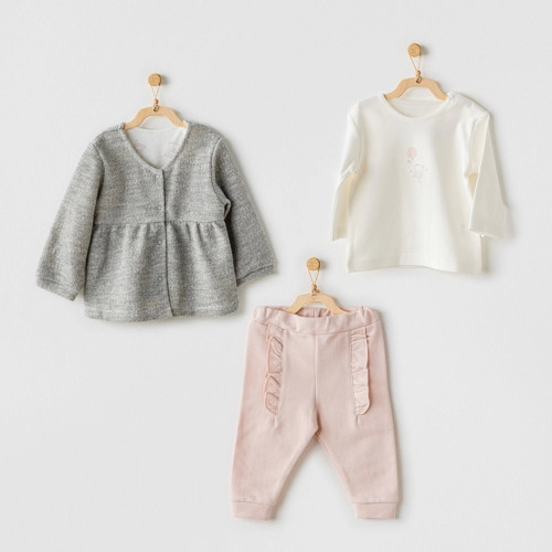 AC24128 Ballerina 3lü Bebe Takım Grey Ecru Pink