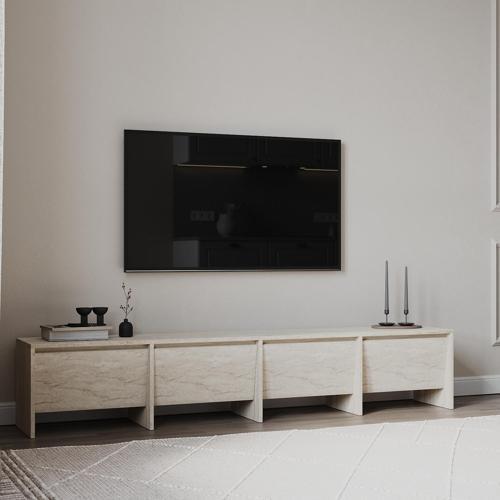 Loris 180 cm Tv Ünitesi – 4 Kapaklı, Traverten Desenli