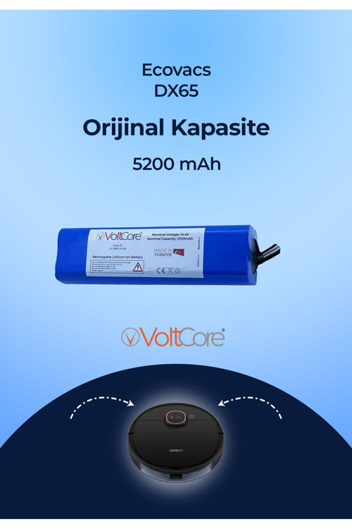 Robot Süpürge Bataryası 5200Mah (Orijinal Kapasite) Ecovacs Dx65 Uyumlu