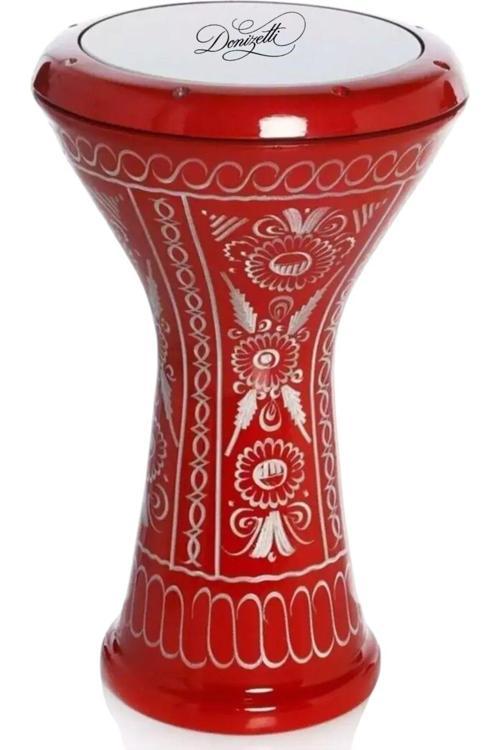 Kırmızı Erzincan İşlemeli Mısır Çömlek Darbuka - Kılıf Hediyeli