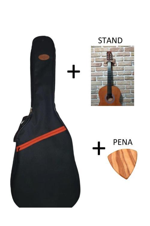Akustik Gitar Kılıfı  Profesyonel  10 Mm Pedli Soft Case -  Ahşap Pena  - Duvar Askı Standı Hediye