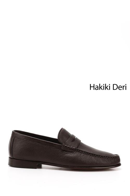Erkek Kahverengi Kösele Taban Hakiki Deri Loafer Ayakkabı