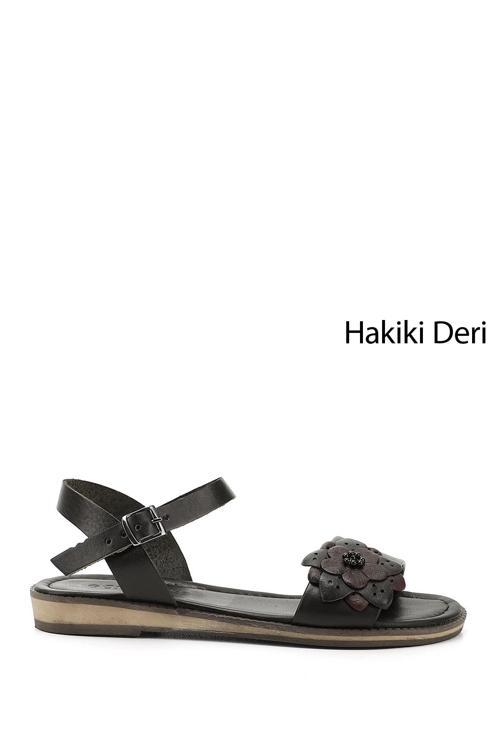Kadın Siyah Hakiki Deri Sandalet