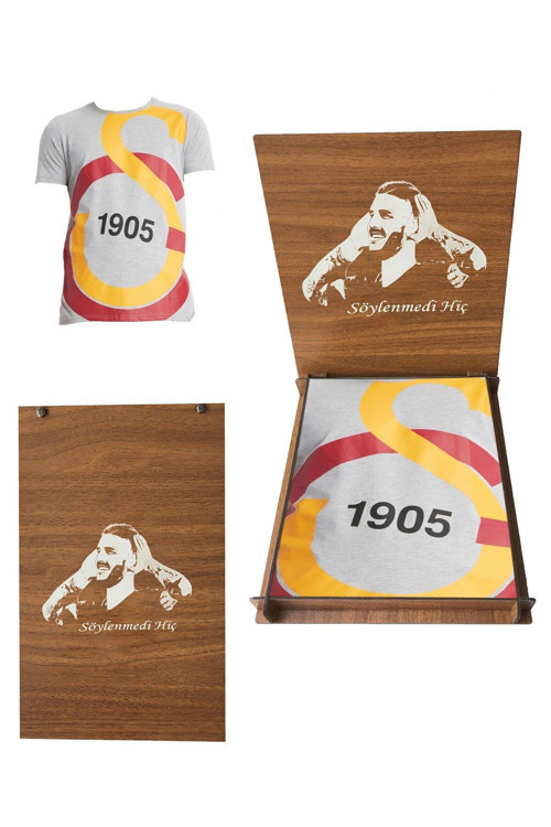Lisanslı Büyük Logolu Gri T-Shirt İcardi Ahşap Kutulu