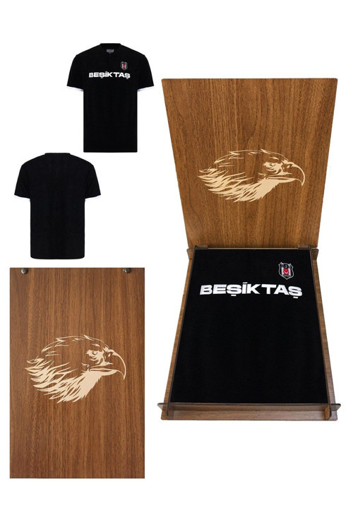 Lisanslı Yazılı Logolu Siyah T-Shirt Kartal Ahşap Kutulu