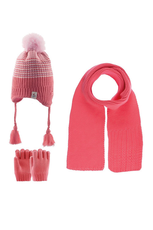 Kız Atkı Bere Eldiven Takım (1-4 Yaş) K23160-03 Koyu Pembe