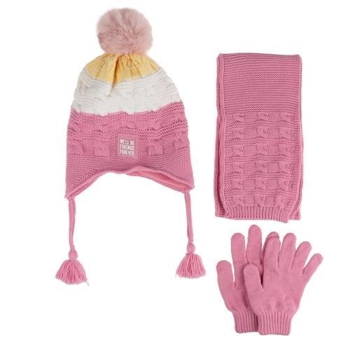 Çocuk Kız Atkı Bere Eldiven Takım (4-8 Yaş) K24170-01 Pembe