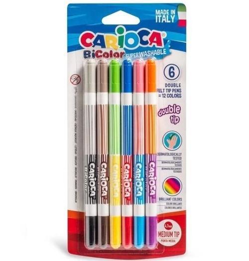 Bicolor Süper Yıkanabilir Çift Uçlu Keçeli Boya Kalemi 6'Lı 12 Renk